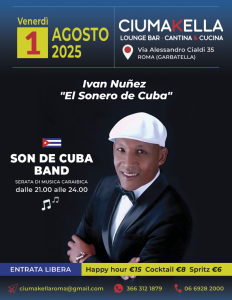 Musica Caraibica da CIUMAKELLA Ristorante a Roma Garbatella - 1 Agosto 2025 con Son de Cuba Band