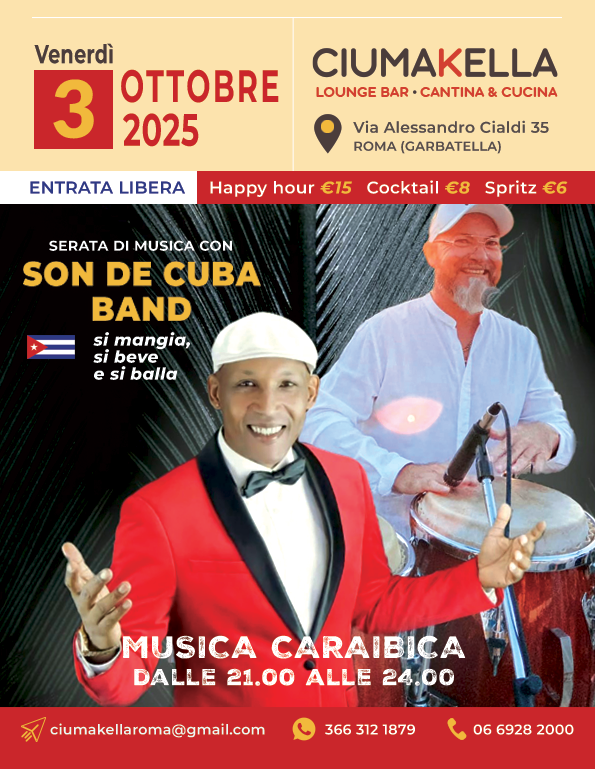 Musica Caraibica da CIUMAKELLA Ristorante a Roma Garbatella - 8 Agosto 2025 con Son de Cuba Band