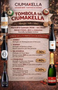 Martedì 6 Gennaio Cena & Tombola da Ciumakella Ristorante a Roma