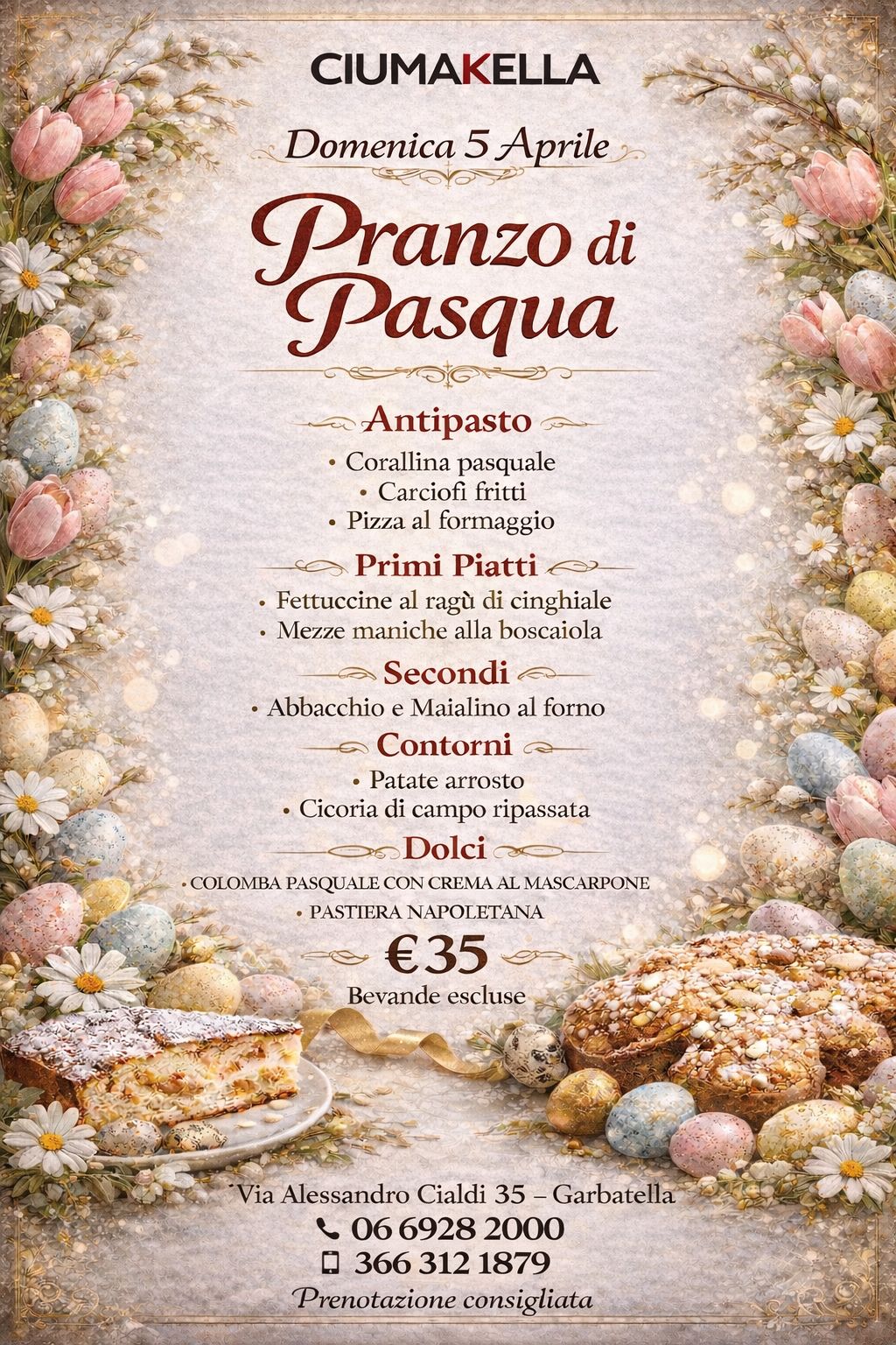 Pranzo di Pasqua da Ciumakella Ristorante a Roma Garbatella